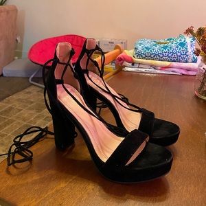 Black wrap around the ankle platform heels